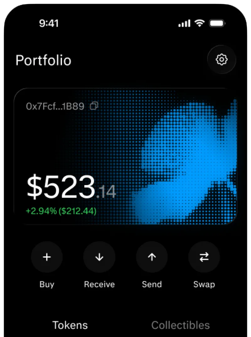 Sparkling wallet showing $523.14 portfolio